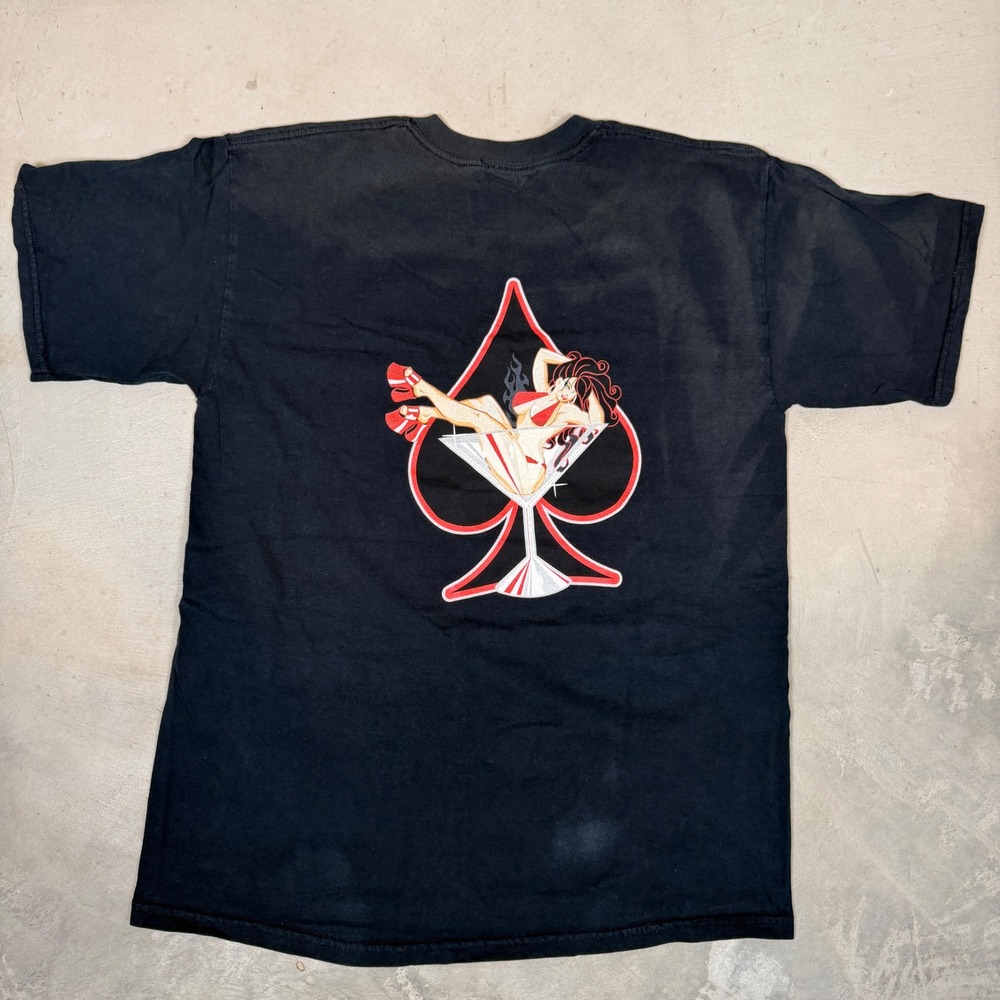 vintage 90s No Fear Pinup Girl Martini Glass Graphic T-Shirt Black Mens Large